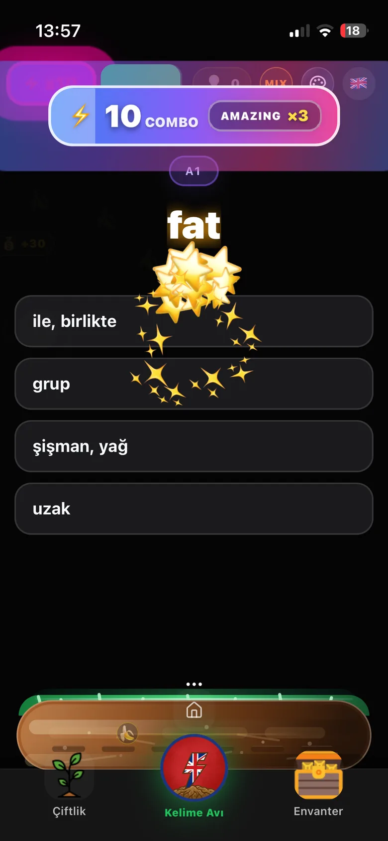 Kelime Avı quiz ekranı